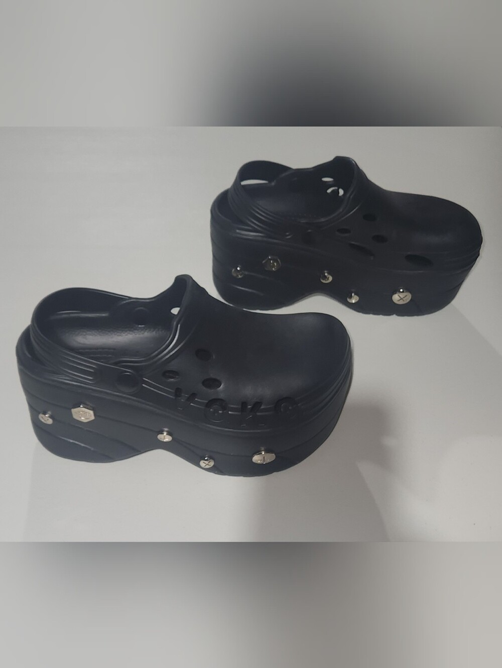Voko 3" Black Platform Clog Sandals with Stud Accents Womens Size US 5 / EU 36